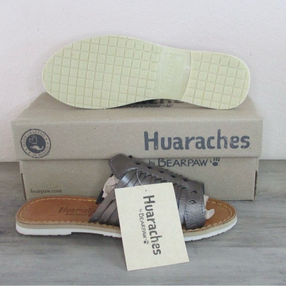 NWT Huaraches by BearPaw Women's Rosa Slip On Slide Sandals - Gunmetal
